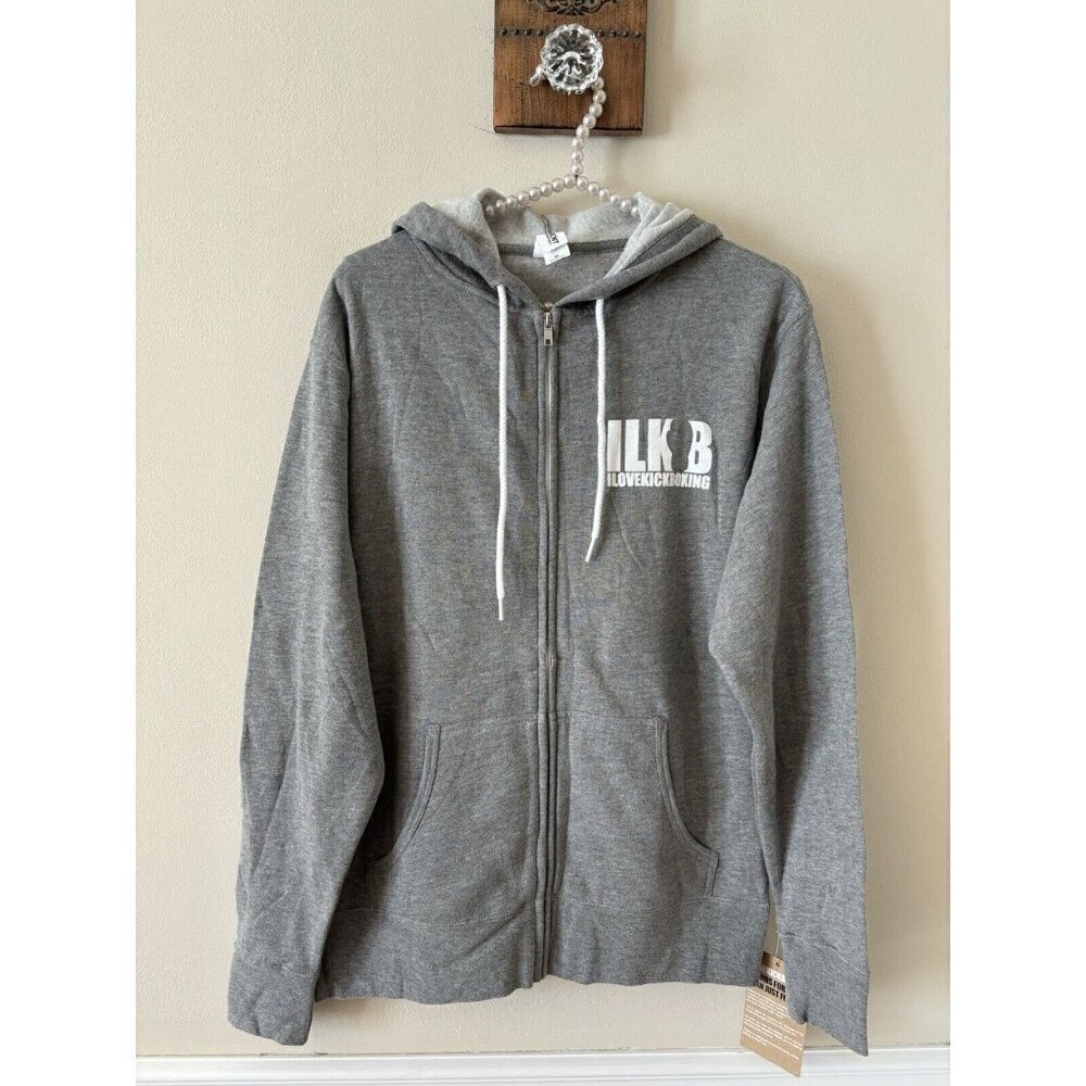 NWT I Love Kickboxing Womens Size M Full Zip Sweatshirt Jacket Gray Hooded